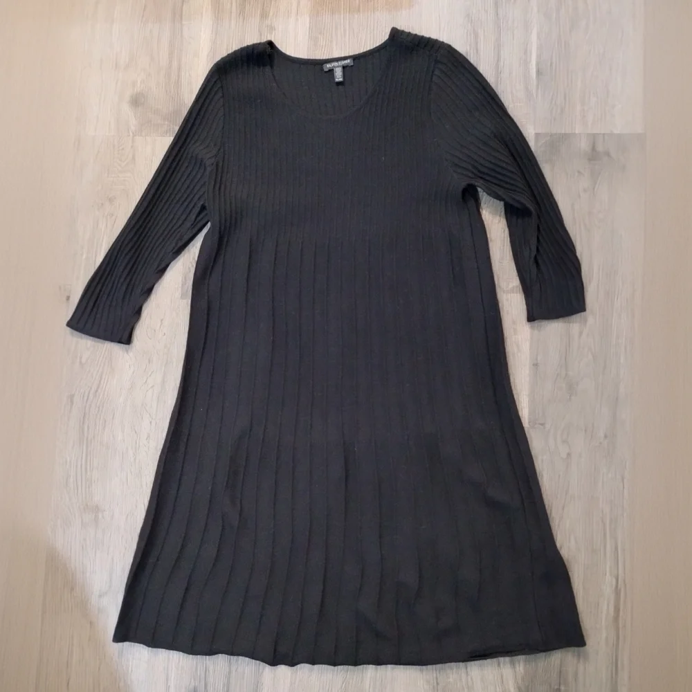 Eileen Fisher Italian Wool Ribbed Scoop Neck Dress - Picture 2 of 10